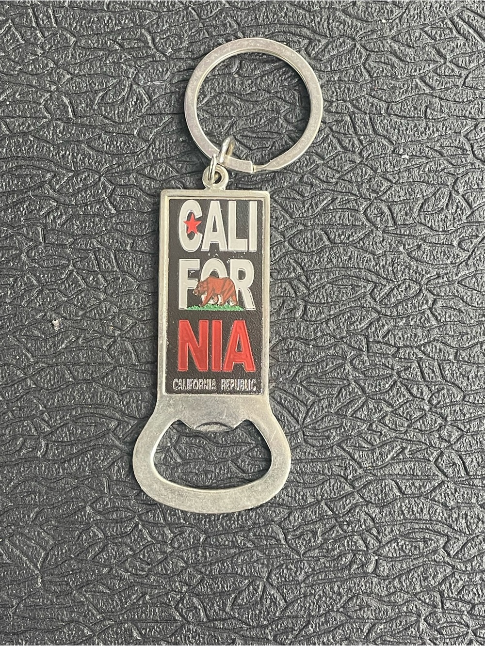 California Republic Bottle Opener Keychain - Black & Red